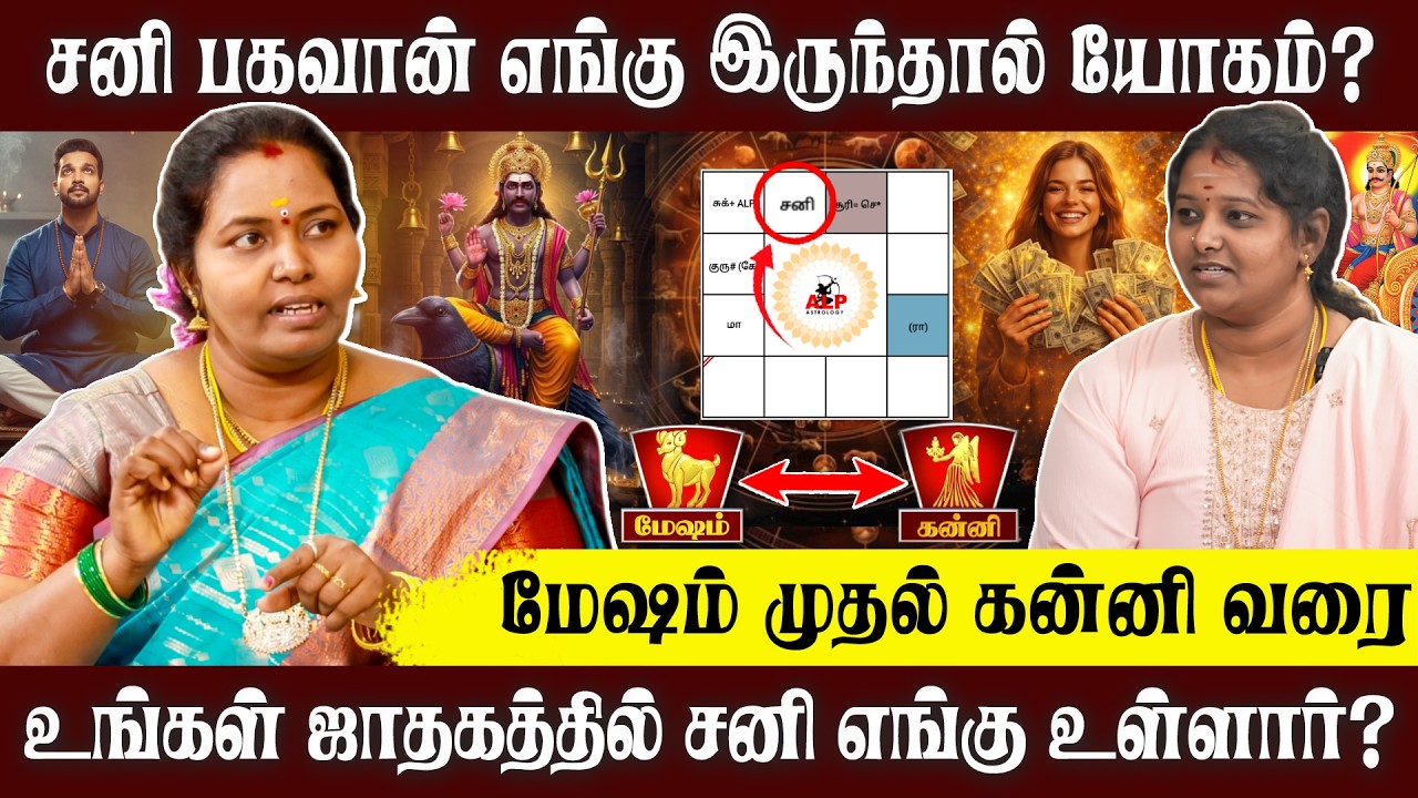 மேஷம் முதல் கன்னி வரை சனி பகவான் எங்கு இருந்தால் என்ன பலன்? | ALP ASTROLOGY | #sanibhagavan #alp