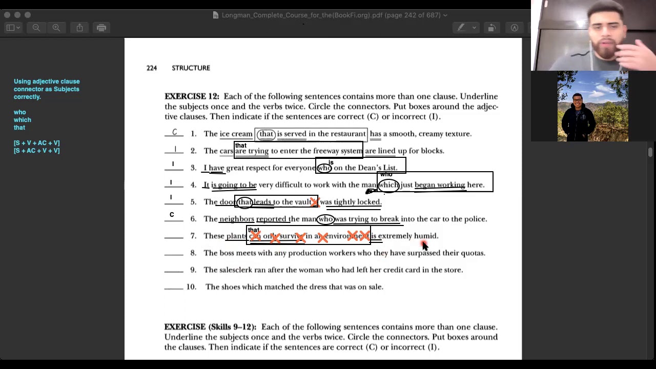 TOEFL STRUCTURE SKILL #12 Use Adjective Clause Connectors as Subjects Correctly