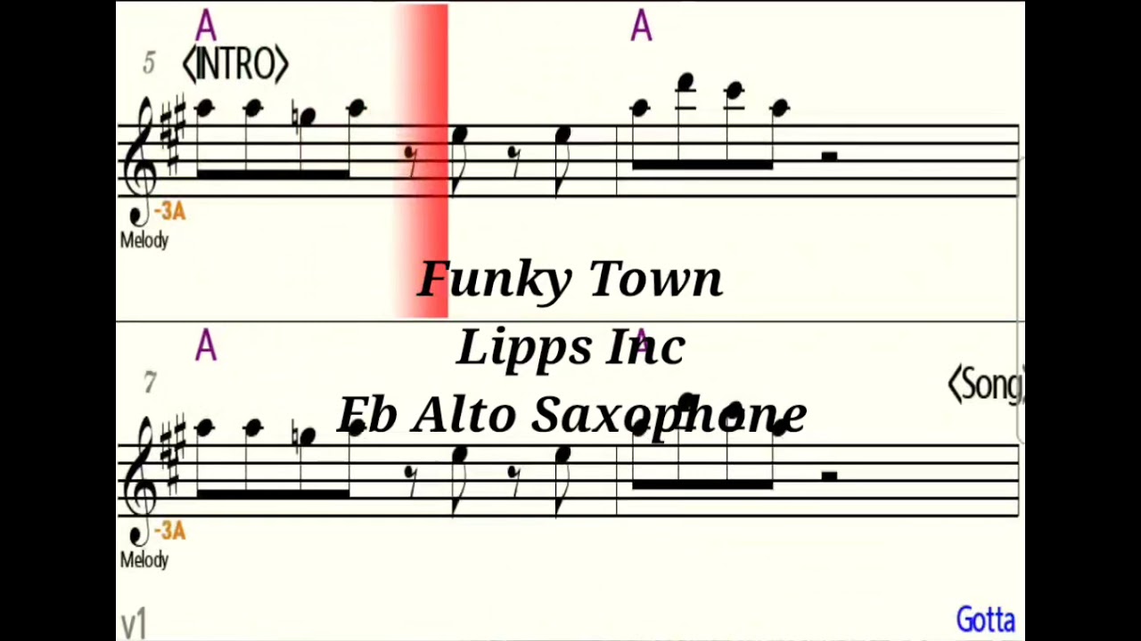 Funky Town - Eb Alto Saxophone - Play Along  Sheet Music  Backing Track
