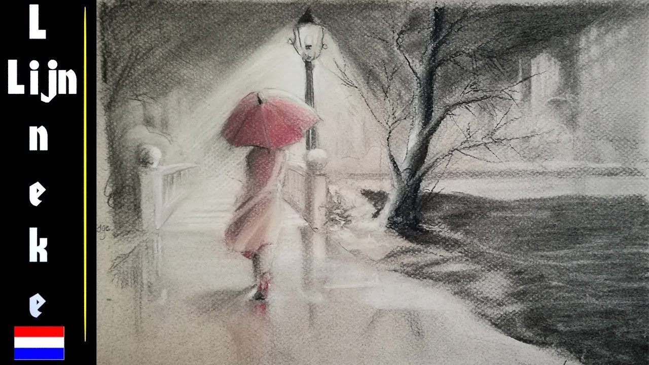 Hoe teken je een vrouw in landschap  - potlood tekening