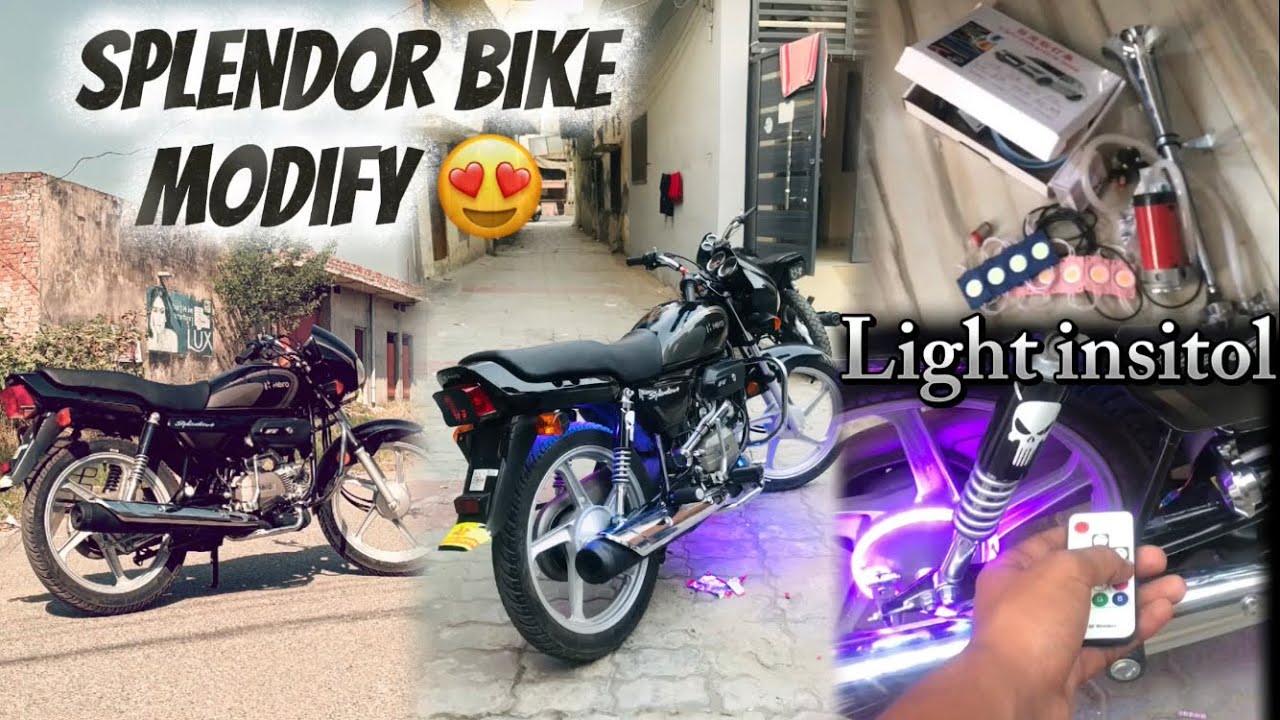 Splendor bike modify 😍 || RGB wheel light || light insitol 💡 || train horn 🔊 || 