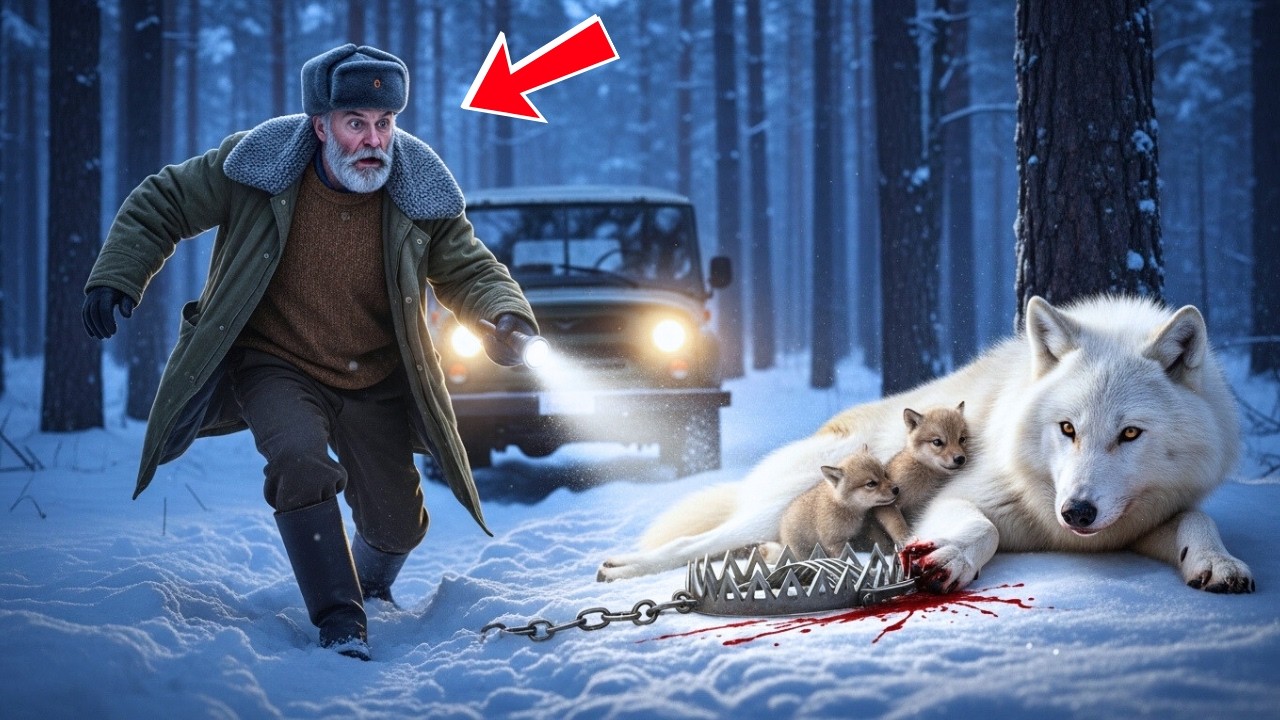 Белая волчица умирала в снегу, закрывая собой детёнышей. То, что сделал старик, изменило всё.