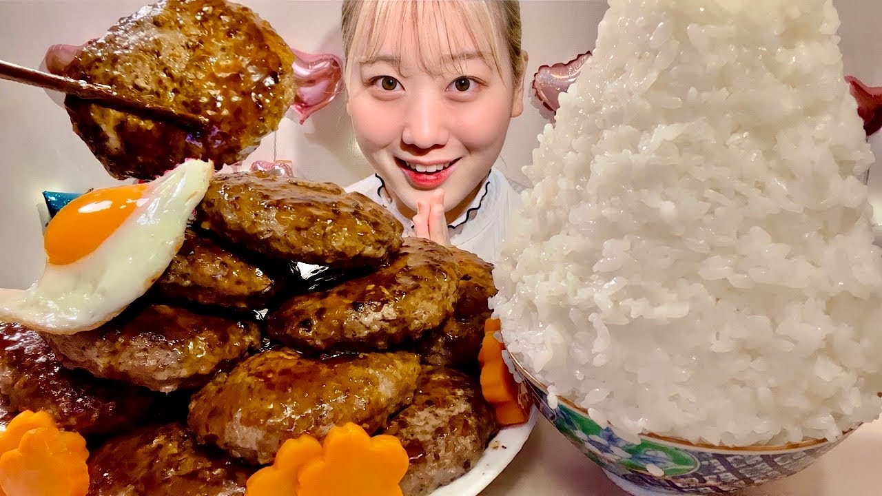 ASMR Бифштекс из фарша  Жаренное яйцо【русские субтитры】【Mukbang/ Eating Sounds】