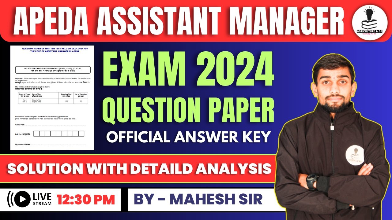 APEDA 2023 | Assistant Manager | APEDA Assistant Manager Exam Question Paper Solution 2024 | APEDA