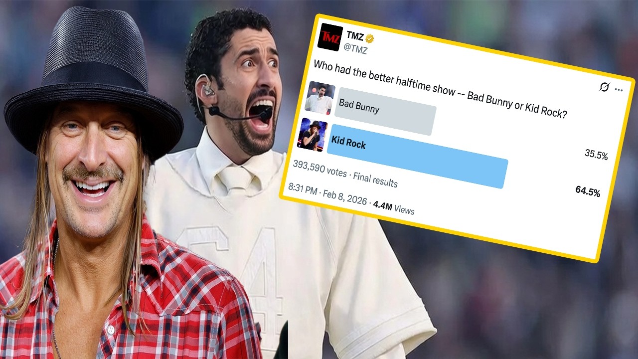 Bad Bunny gets CRUSHED by Kid Rock in TMZ Sports Super Bowl Halftime Show poll!
