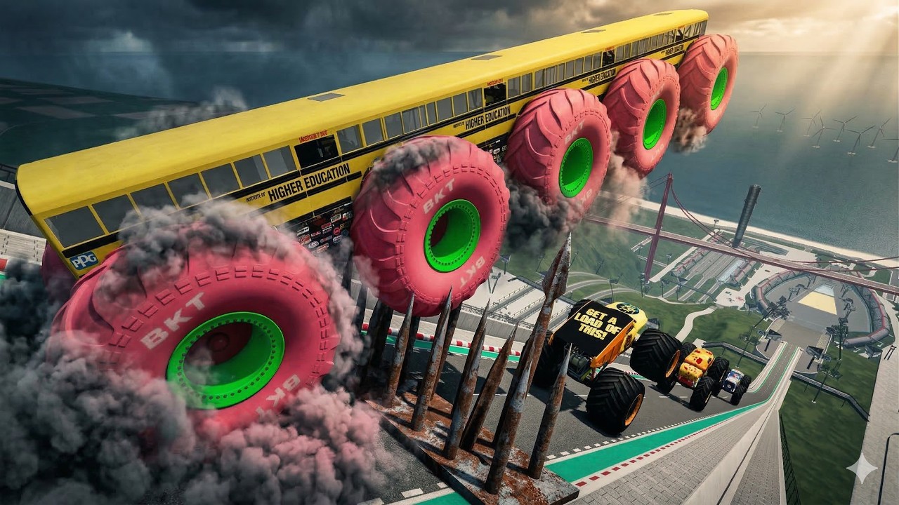 الرجل العنكبوت انقاذ باتمان Epic High Speed Monster Truck Jumps And Crashes #3 - BeamNG Drive