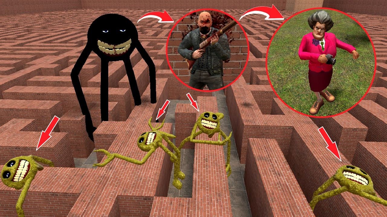 The Shadow Monster Hunts Innyume Smiley, Scary Teacher, Identity of the Ghost Revealed in Maze(Gmod)