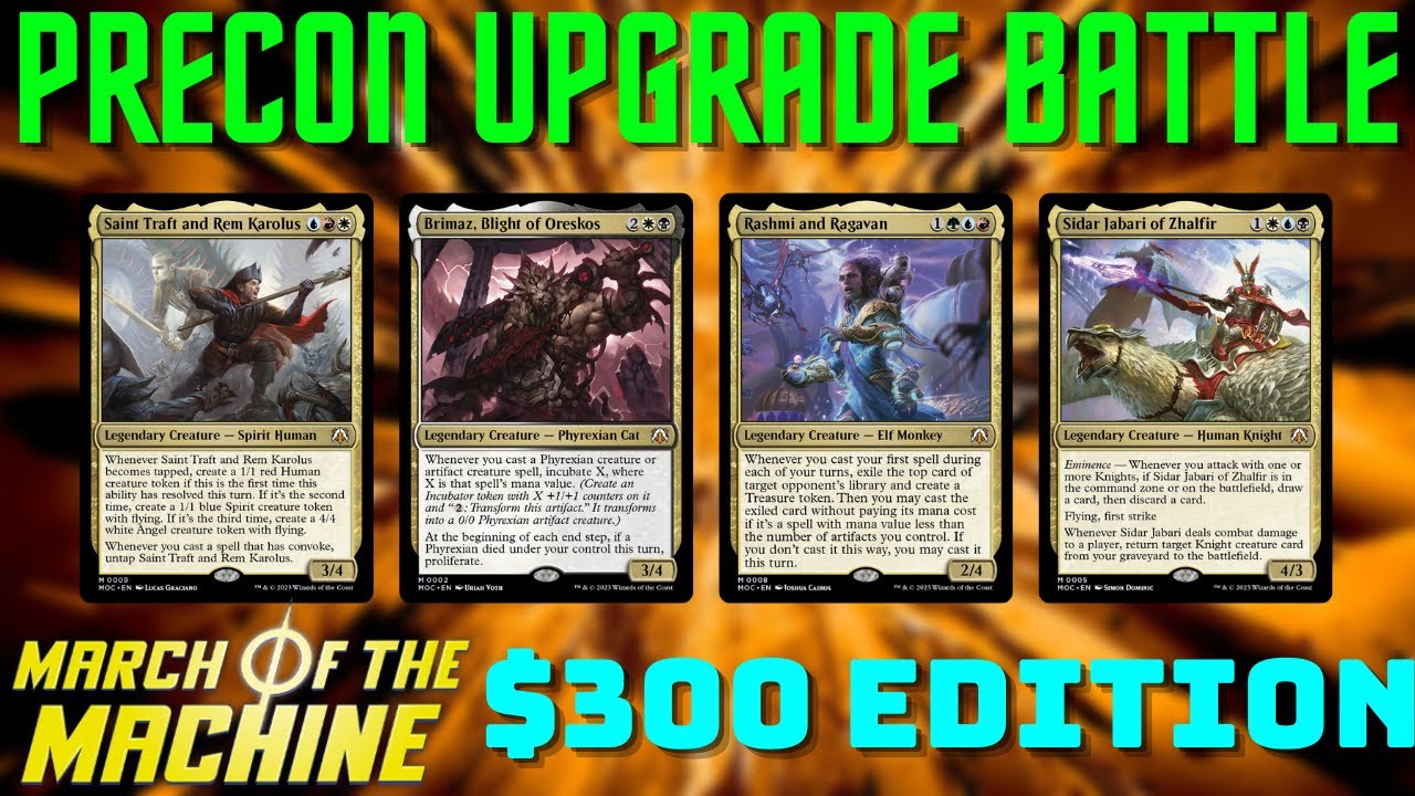 $300 Precon Upgrade Battle - Brimaz v. Rashmi v. Sidar Jabari v. Saint Traft | EDH Gameplay