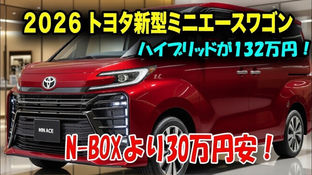 トヨタ新型ミニエースワゴンハイブリッド発売、132万円の衝撃価格！プレミアムデザインと電動スライドドア標準装備で軽の常識破壊！