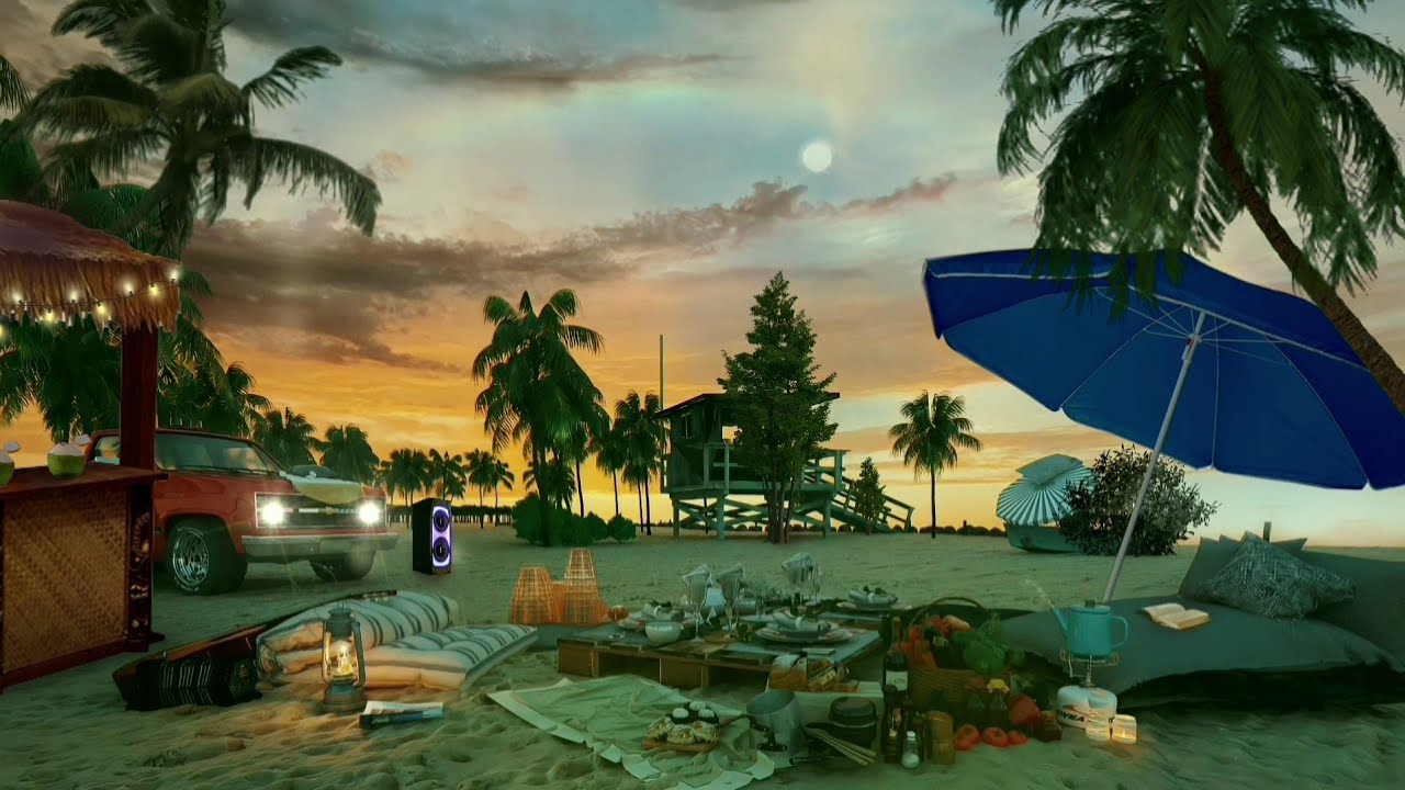 Cozy beach picnic  ⛱️ | waves, breeze, birds and kettle sounds | Alluring Ambience