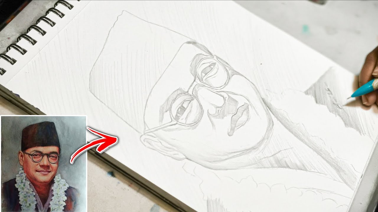 Draw With Me - Netaji Subhash Chandra Bose Drawing, 23 January Special Drawing, Outline Tutorial 😍