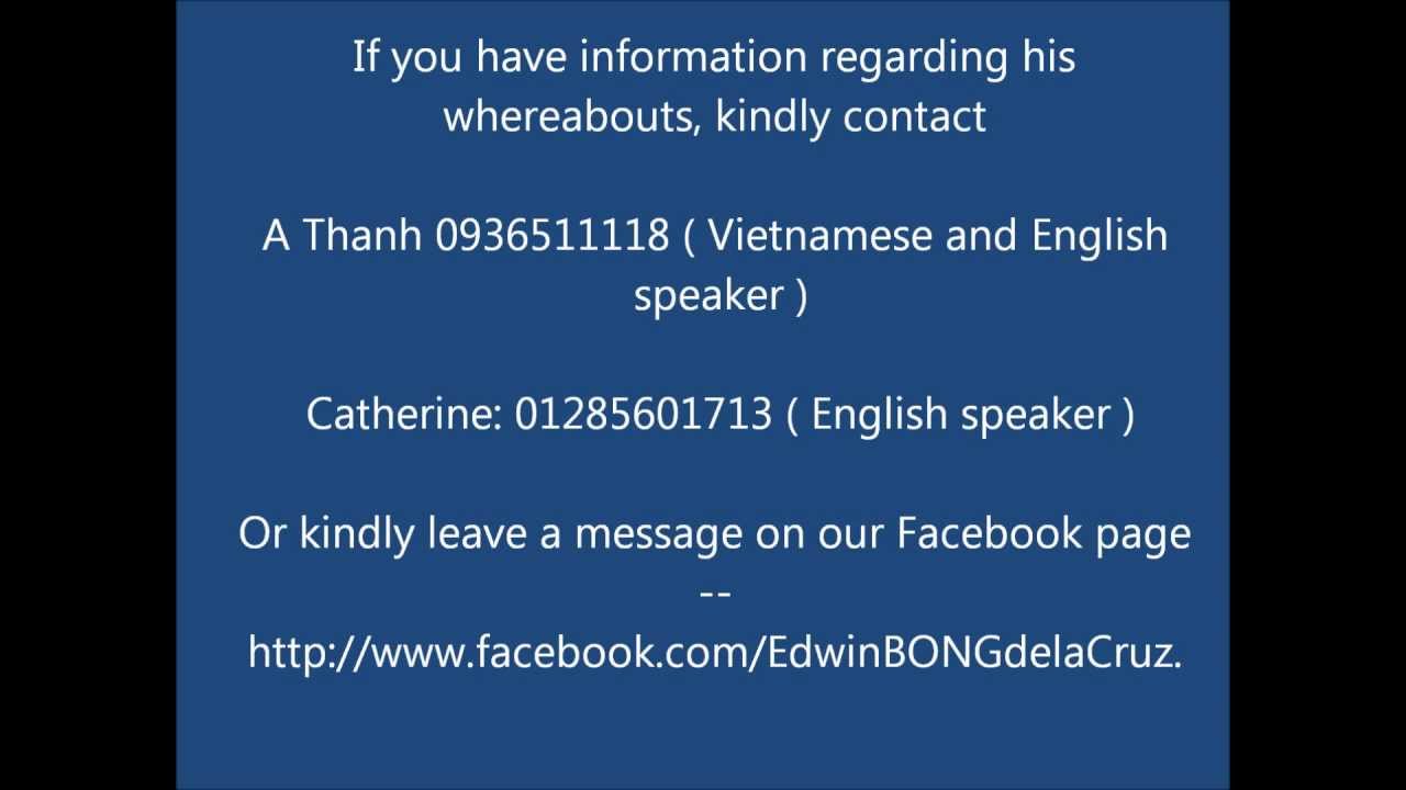 Missing Person in Ho Chi Minh City (Saigon) Vietnam 2012 - Edwin De La Cruz known as 