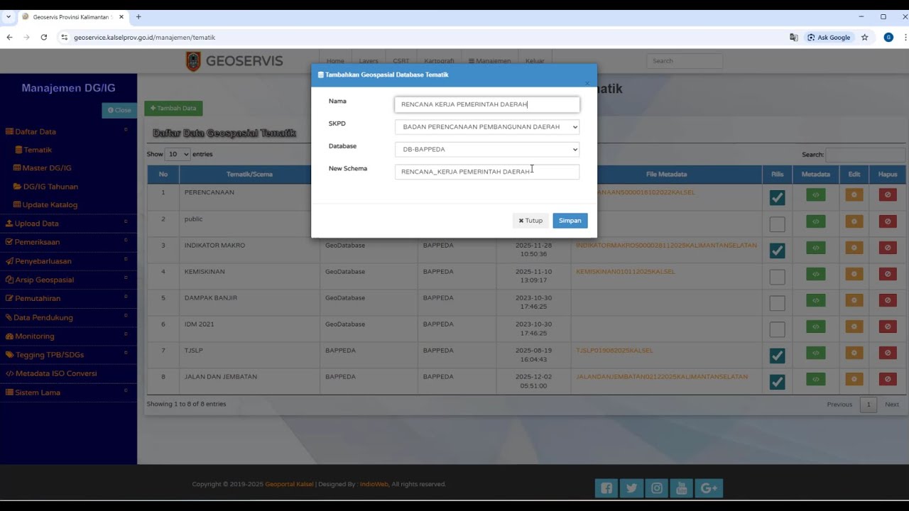 1. Geoservis 1.5.3 - Perecanaan Data DG dan IG - Tematik
