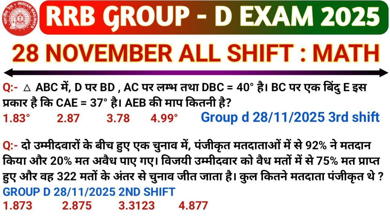 RRB GROUP D 28 NOVEMBER ALL SHIFT MATH ANALYSIS / RRB GROUP D EXAM ANALYSIS 2025#maths #analysis