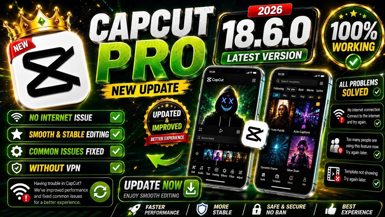 CapCut Pro New Update 18.6.0 | No Internet Connection & Template Problem Solved ✅ 100% Working
