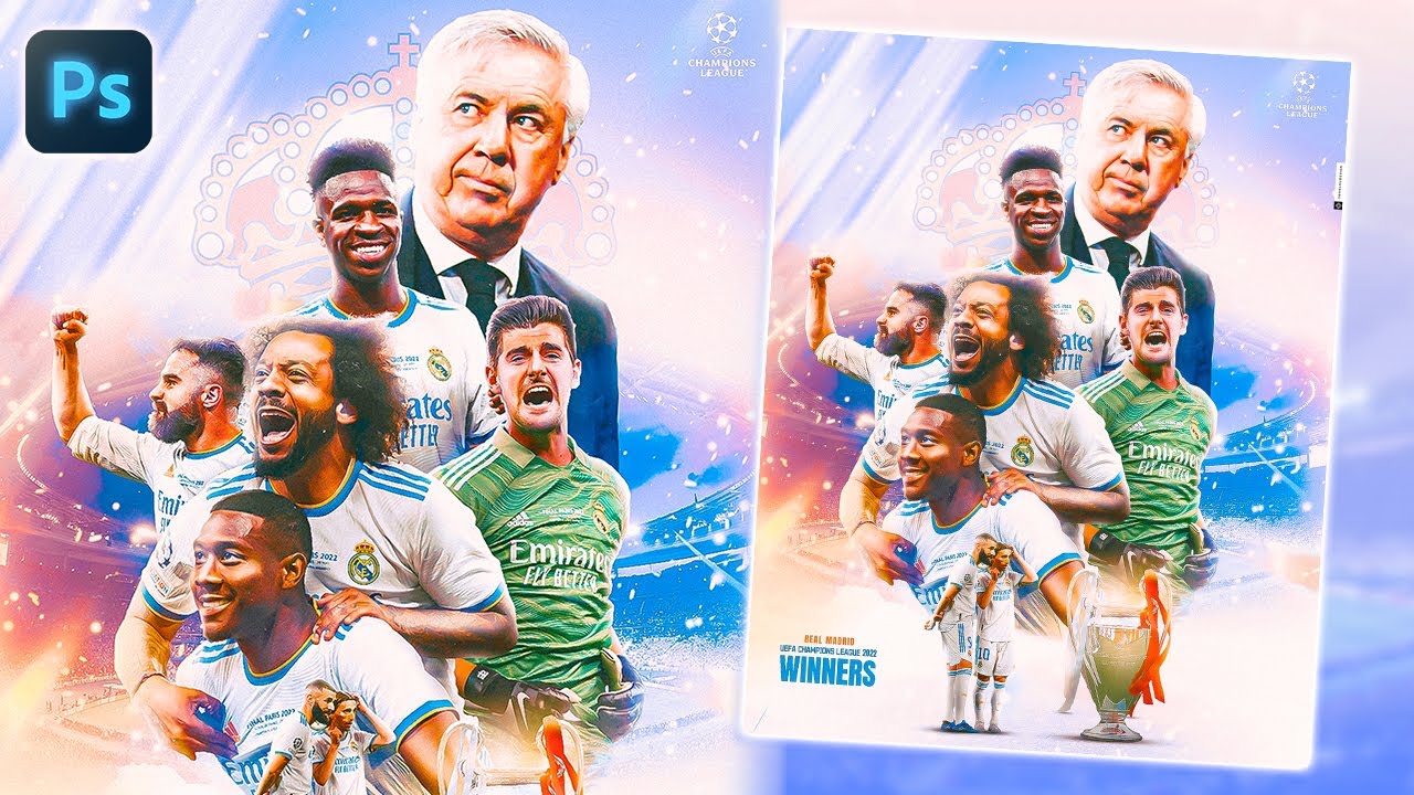 REAL MADRID Champions League | Football Poster Design | Photoshop Tutorial | Final UCL | FREE PSD