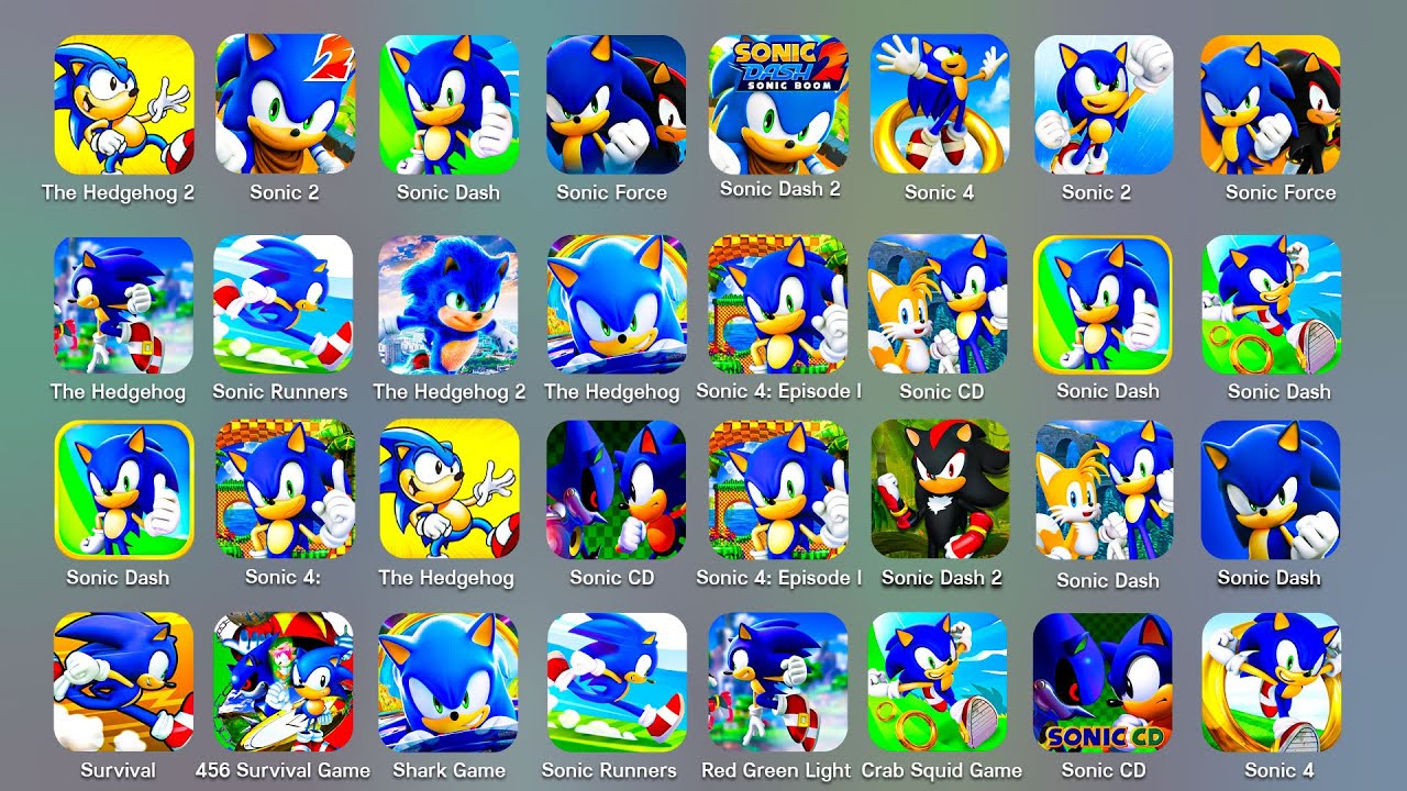 Sonic Dash, Sonic Boom, Sonic 2, Sonic 1, Sonic 4 Episode 2, Sonic Forces, Sonic CD, Sonic Prime…