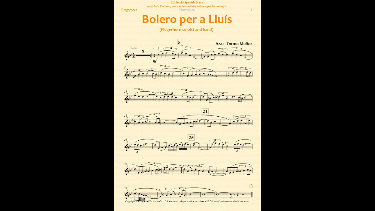 Bolero per a Lluis PlayAlong. Solo flugelhorn and wind band. Autor: Azael Tormo