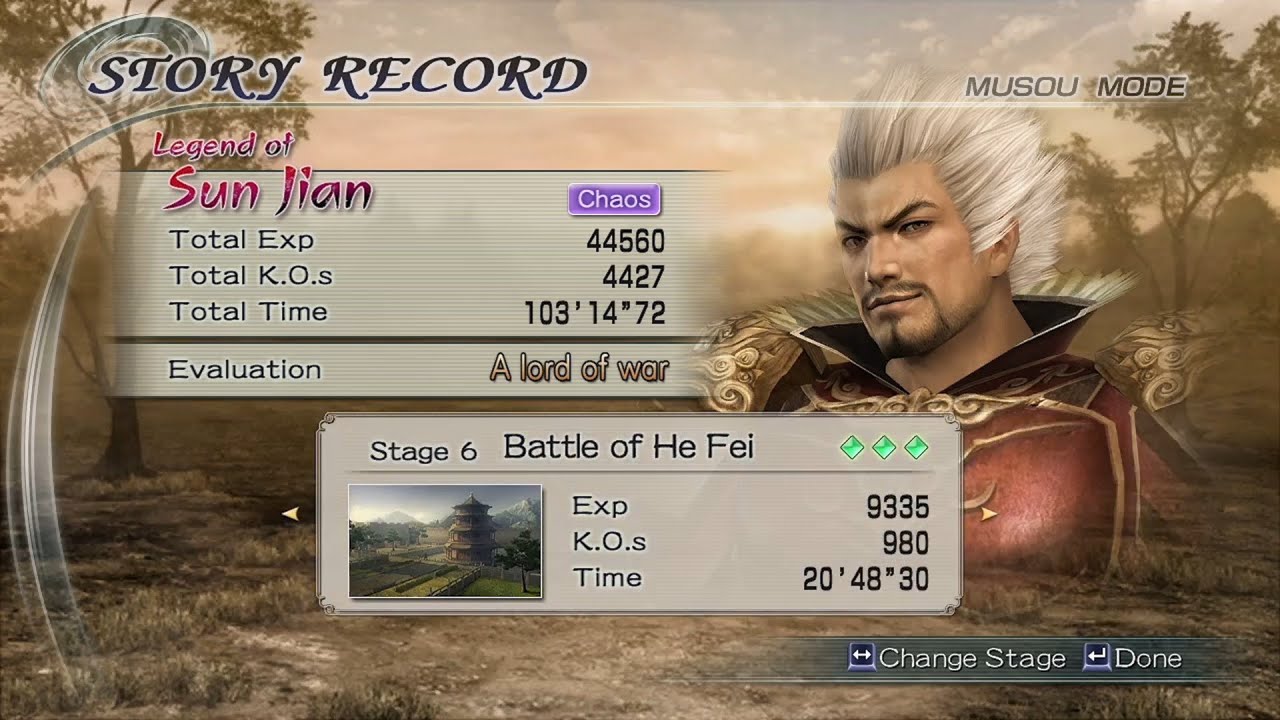 Dynasty Warriors 6 THE TIGER OF JIANG DONG SUN JIAN Musou Mode Chaos Difficulty