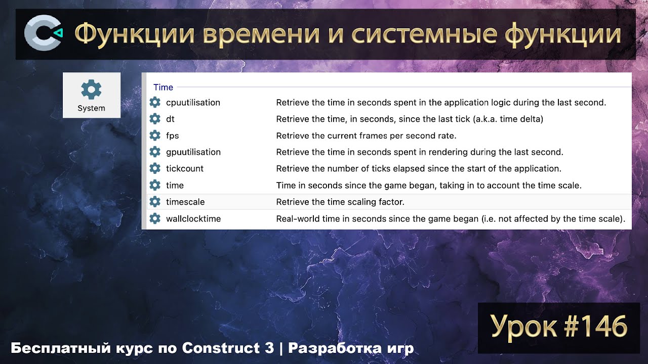 Функции времени и системные функции плагина System. Урок #146 | Разработка игр | Construct 3