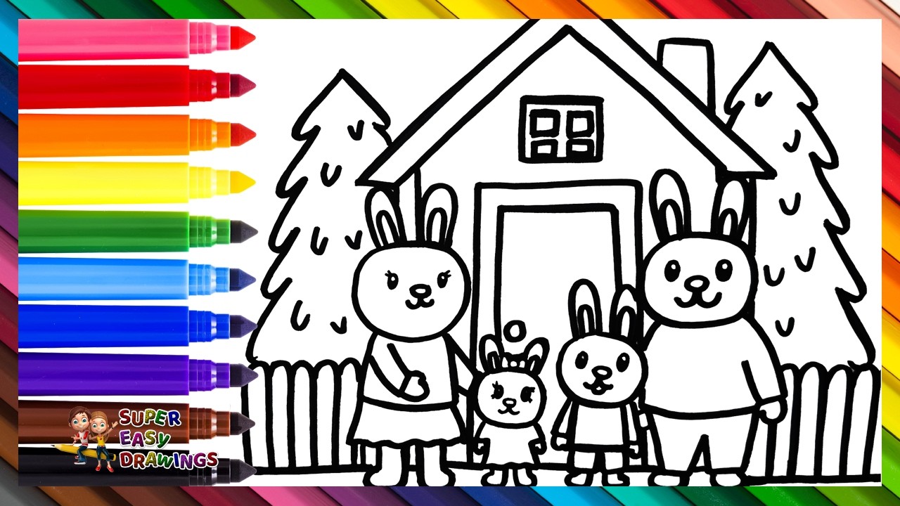 Draw and Color a Cute Bunny Family 🐰🐰🐰🐰❤️🐇🥕👨‍👩‍👧‍👧🌈 Drawings for Kids