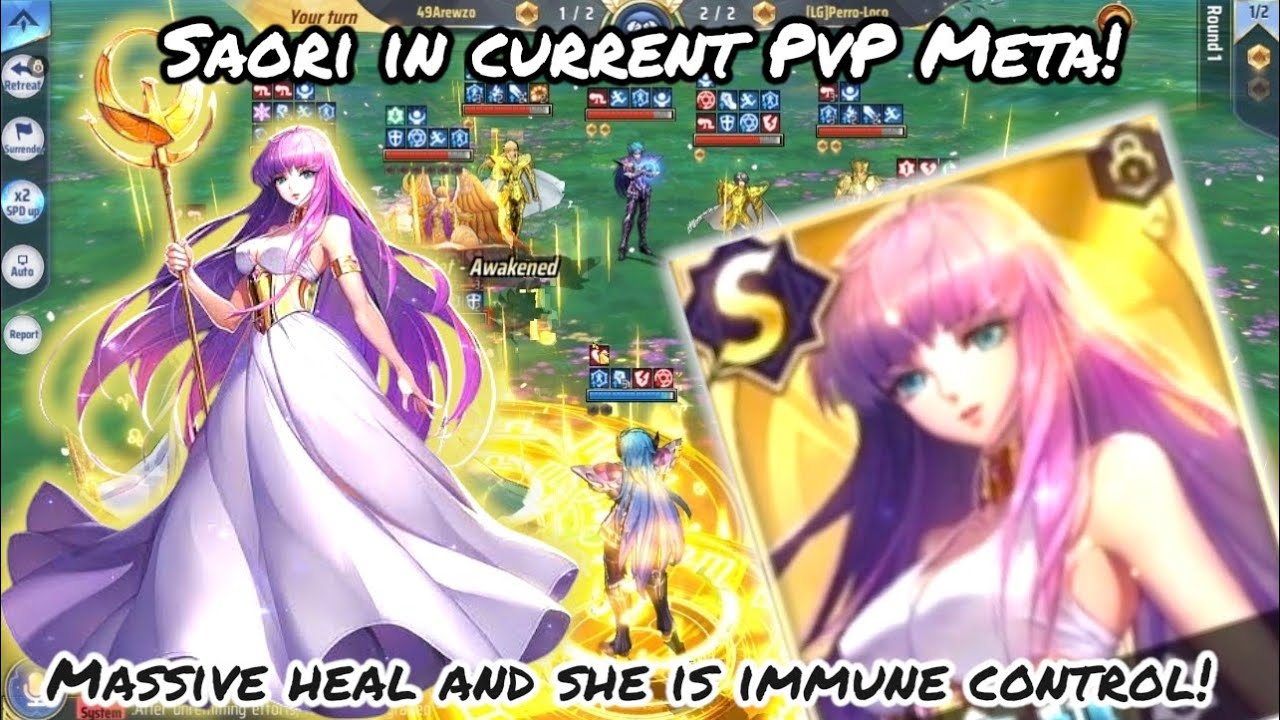 Saint Seiya: Awakening (KOTZ) - Saori in Current PvP Meta! Massive Heal and She is Immune Control!