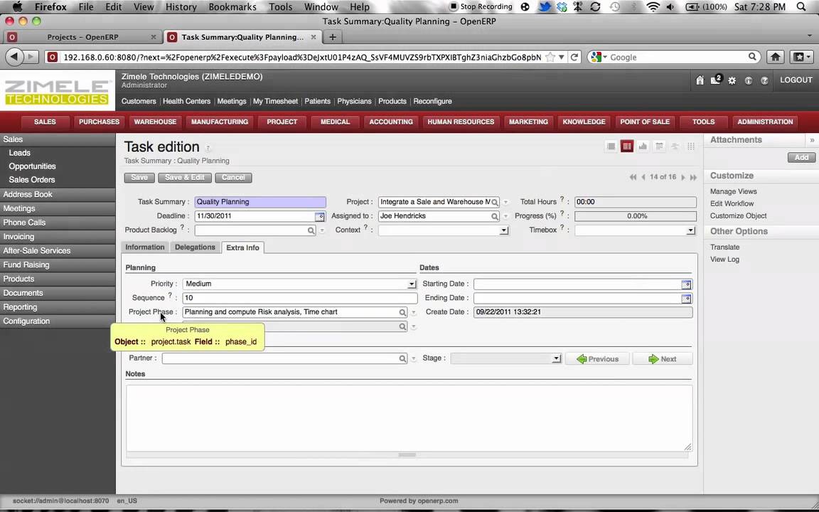OpenERP-Assigning Tasks to Employees