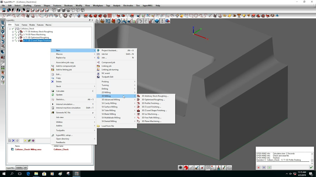 hypermill 3D profile finishing