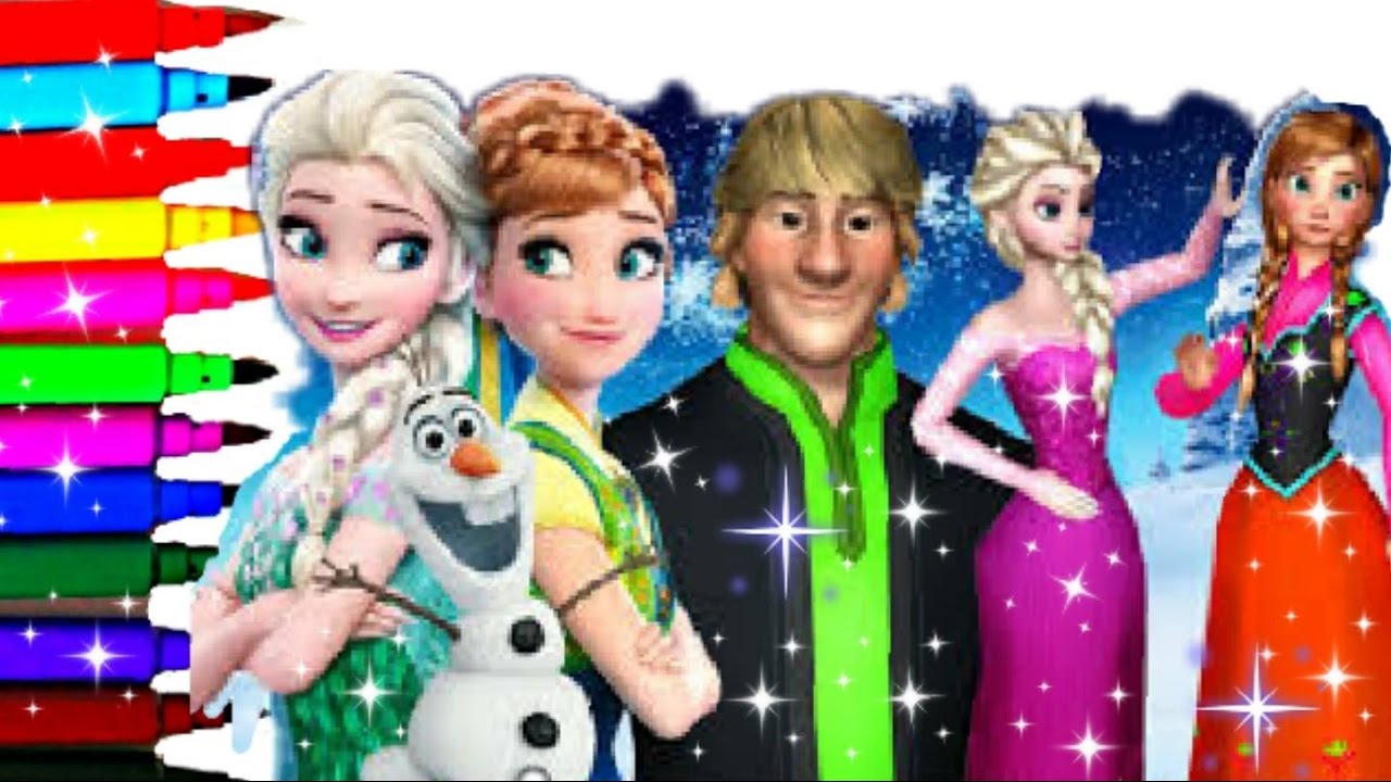 Coloring Page Compilation Disney Frozen Cinderella Elsa Anna Kristoff Hans Sven Olaf Kids Fun Art