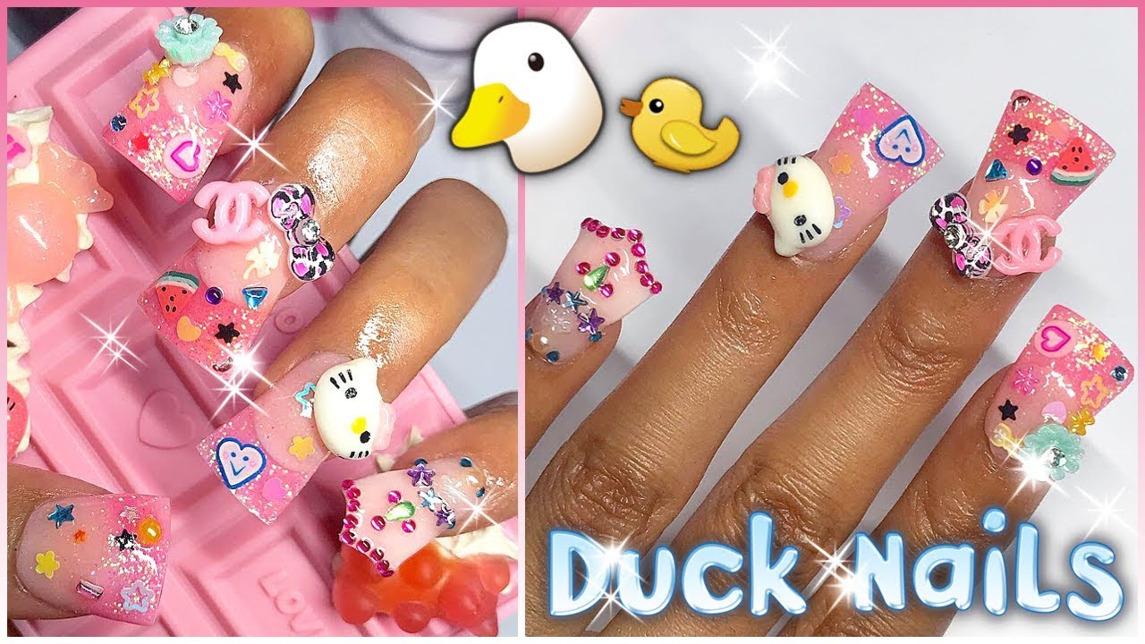 🦆Sculpting my ACRYLIC DUCK NAILS / FLARE NAILS Kawaii AF🦆