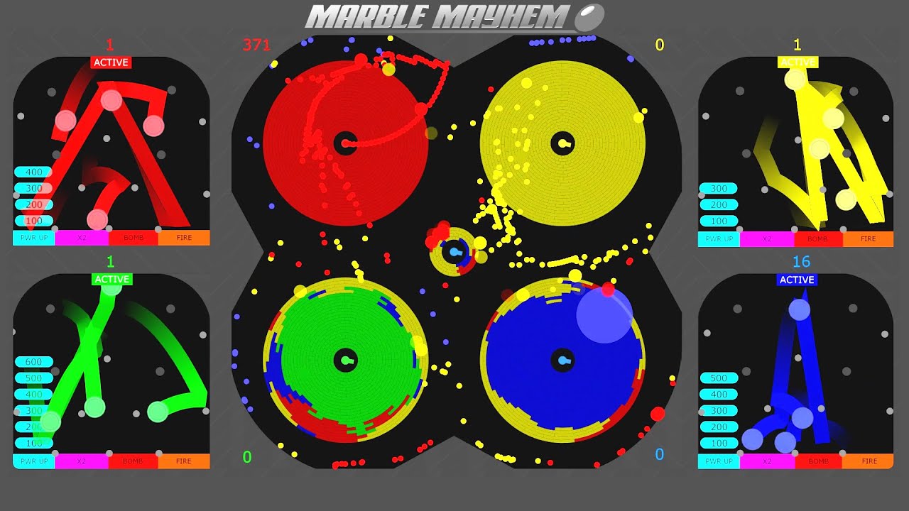 4-Way Core Destruction & Infection/Capture Battle #2 -  Algodoo Marbles