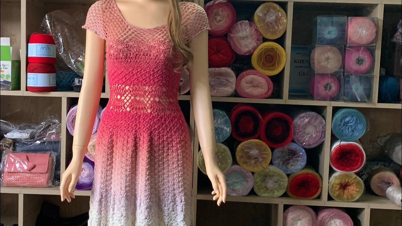 crochet_hướng dẫn móc váy xòe họa tiết sò - mẫu 13 - phần 1 tùng váy - hd móc tay trái