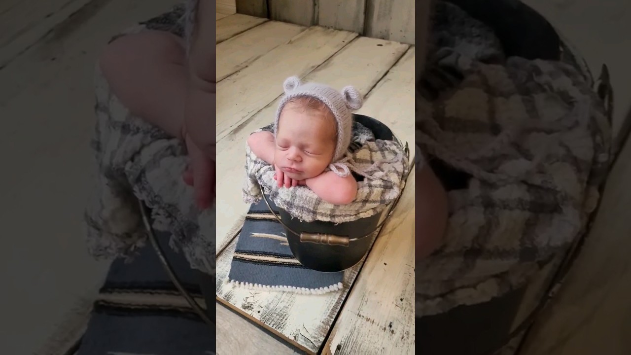 Newborn bucket and table posing workflow #shorts #newborn #newbornphotography #cutebaby #photoshoot