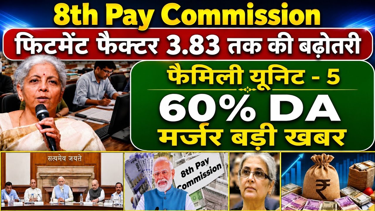 8th Pay Commission /फिटमेंट फैक्टर 3.833 तक बढ़ोतरी/ 60% DA/ DR MERGE बड़ी खबर..