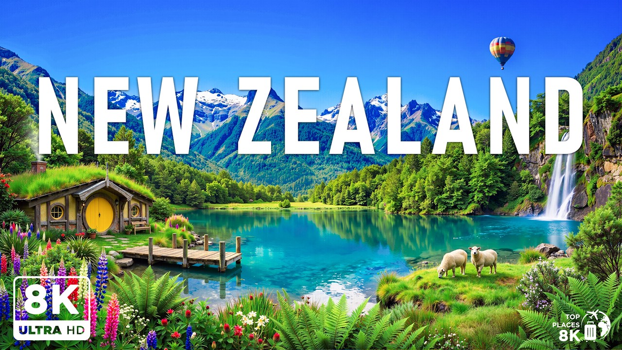 Новая Зеландия 8K | Эпические пейзажи – заснеженные вершины, изумрудные озера и нетронутая природа