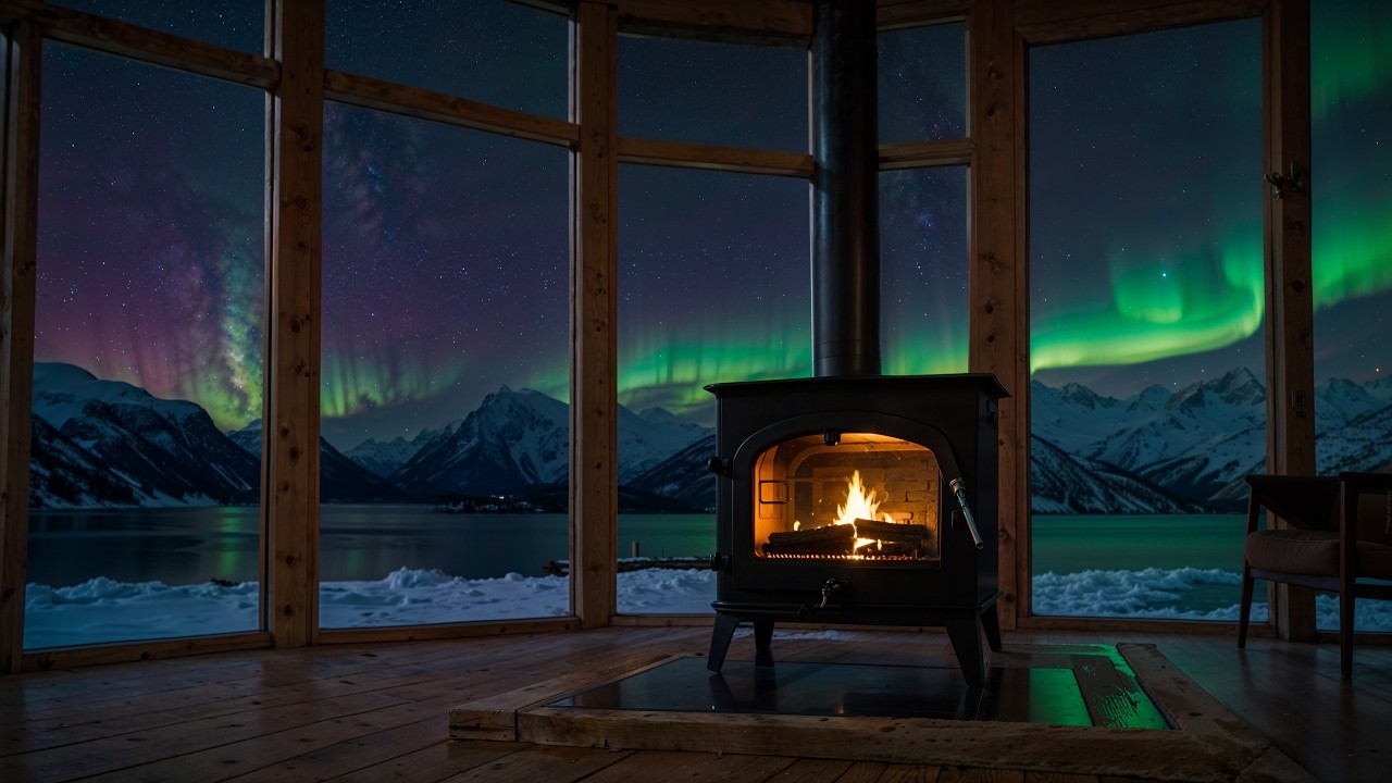 A Quiet Night Under the Aurora | Cozy Cabin Ambience for Sleep, Study & Relaxation