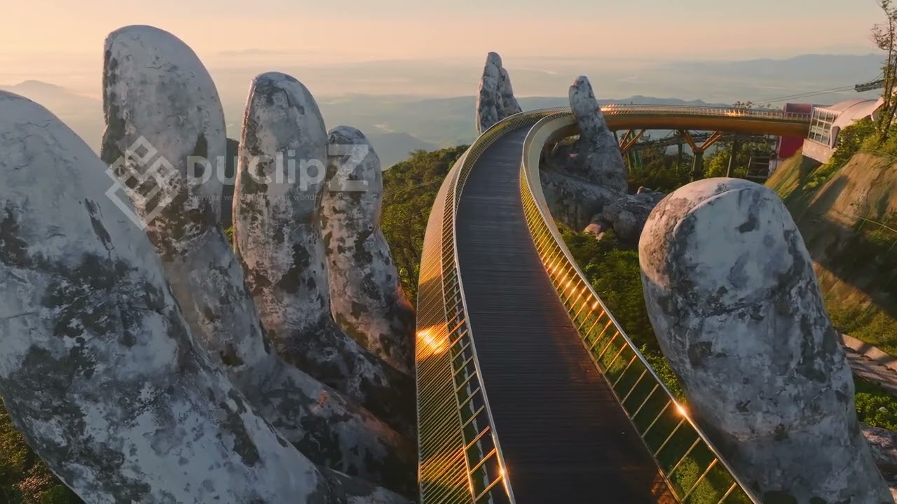 Smooth 4K Aerial Views Highlighting Da Nang Golden Bridge Architecture