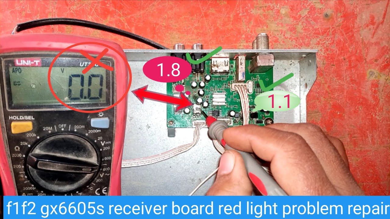 how to repair F1f2 receiver red light problem@GX6605S board 1.8 1.1 voltage problem repair solution