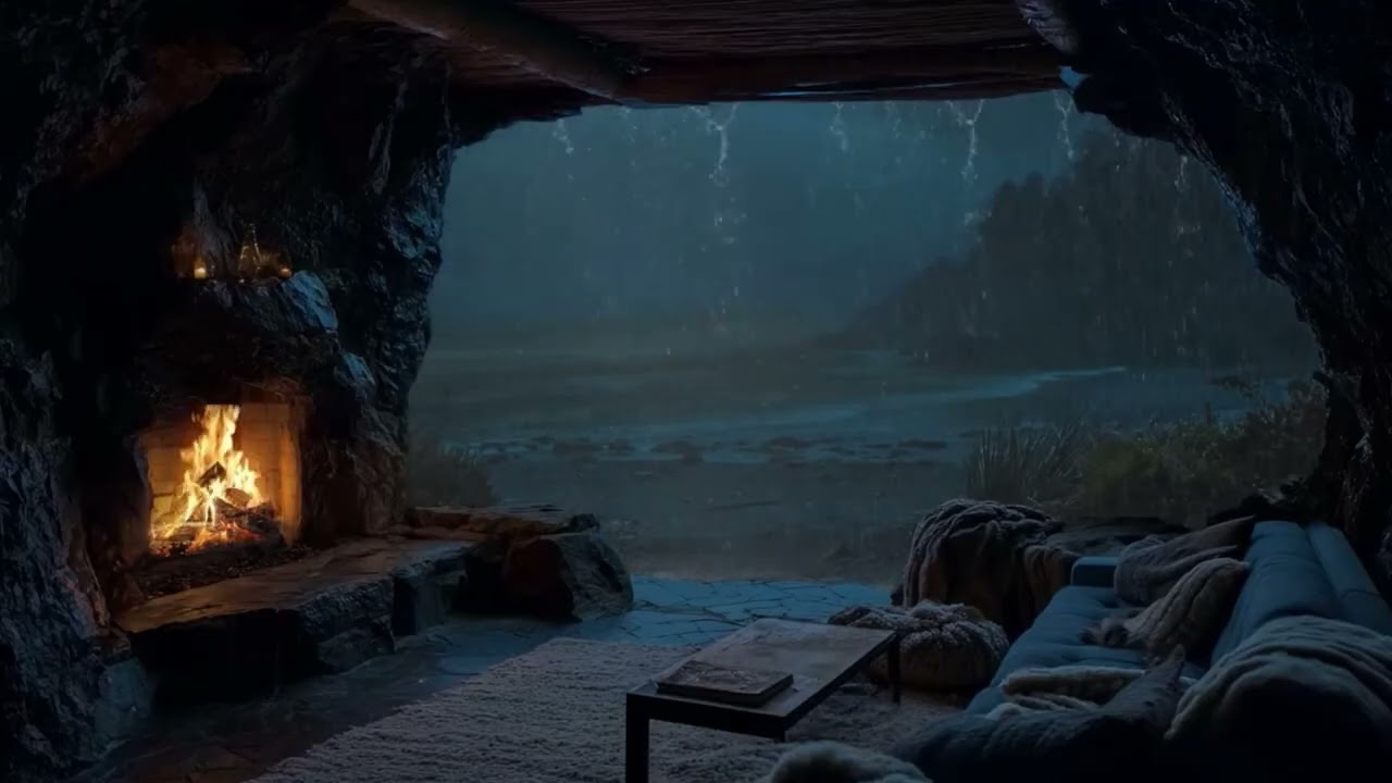 Deep Sleep in a Cozy Cave🌧️Soothing Rain & Fireplace Sounds to Unwind After a Long Day 🔥