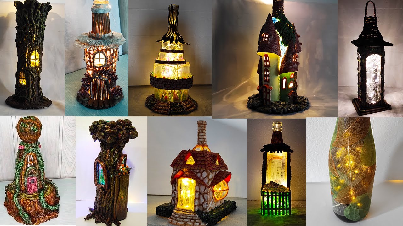 10 ideas Bottle Art. DIY Fairy House Lamp
