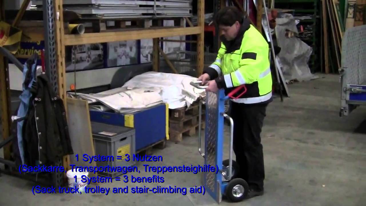 Practolino E1 im Lager - 1 System = 3 Nutzen (Sackkarre, Transportwagen, Treppensteighilfe)