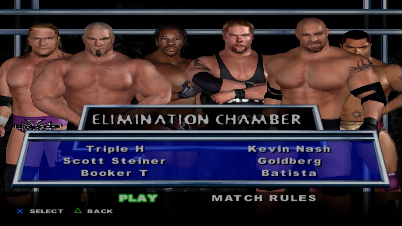 WWE SmackDown! HCTP - TripleH,ScottSteiner,BookerT,KevinNash,Goldberg,Batista (ELIMINATION CHAMBER)