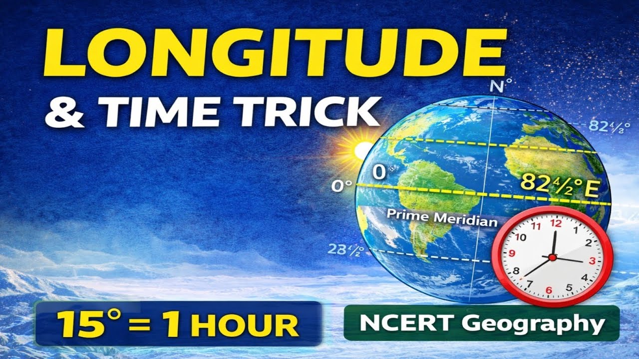Longitude & Time Trick 🔥 | 15° = 1 Hour | NCERT Geography Explained #vardaan_arts