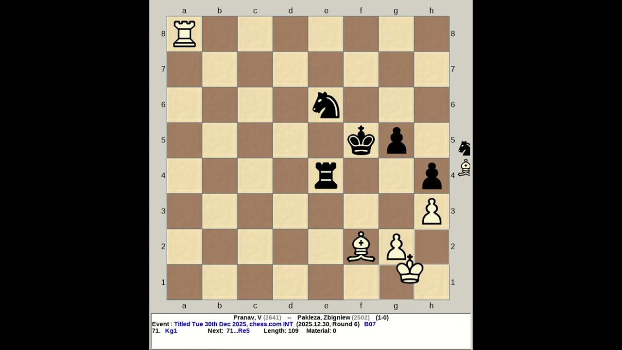 Pranav, V vs Pakleza, Zbigniew | Titled Tuesday 30th December 2025, chess com INT
