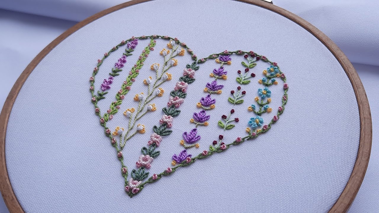 Flower Heart Hand Embroidery Top stitches Design by #malina_gm