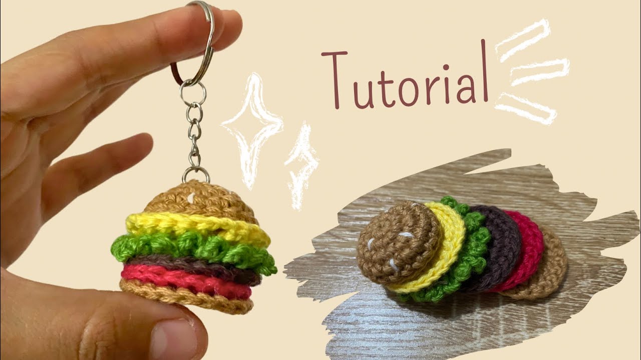Hamburguesa tejida🍔-Tutorial crochet llavero fácil