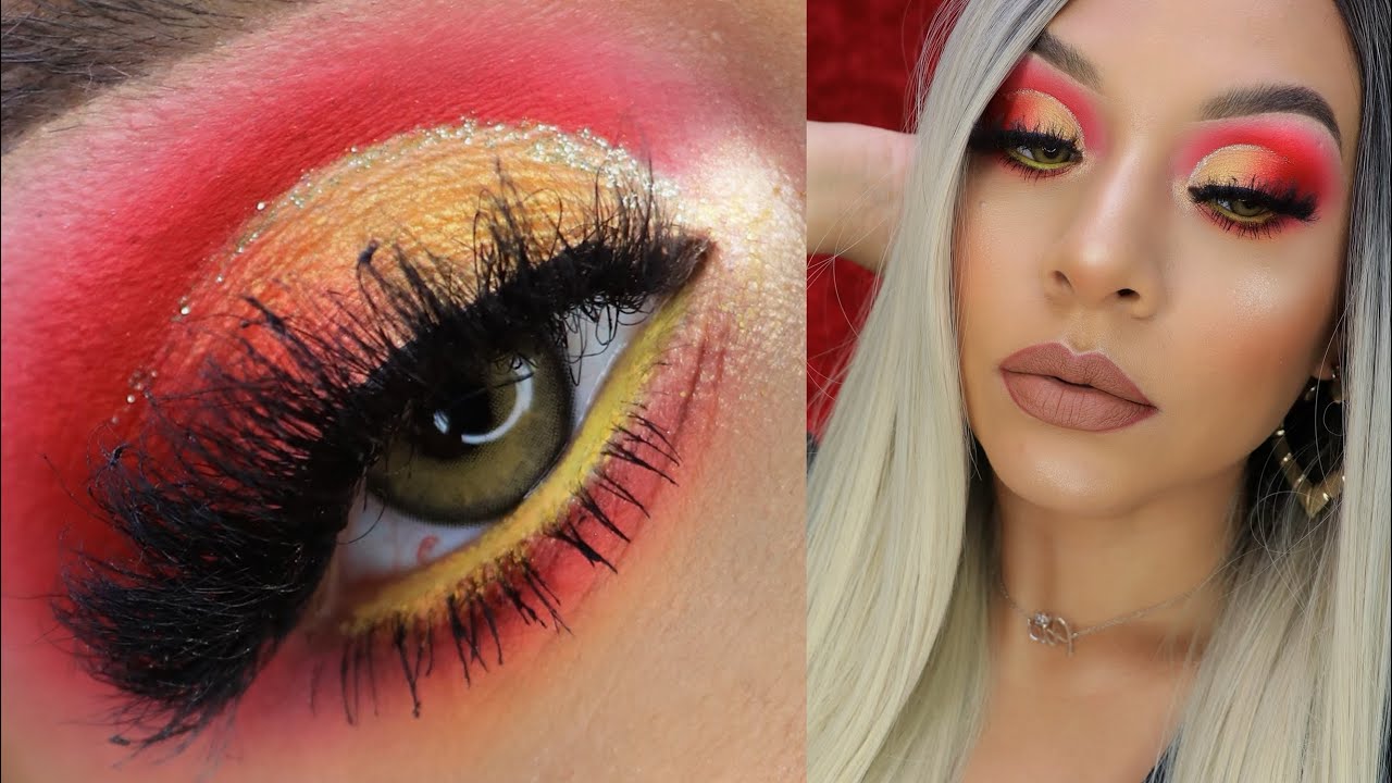 MAQUILLAJE EN ROJO Y DORADO