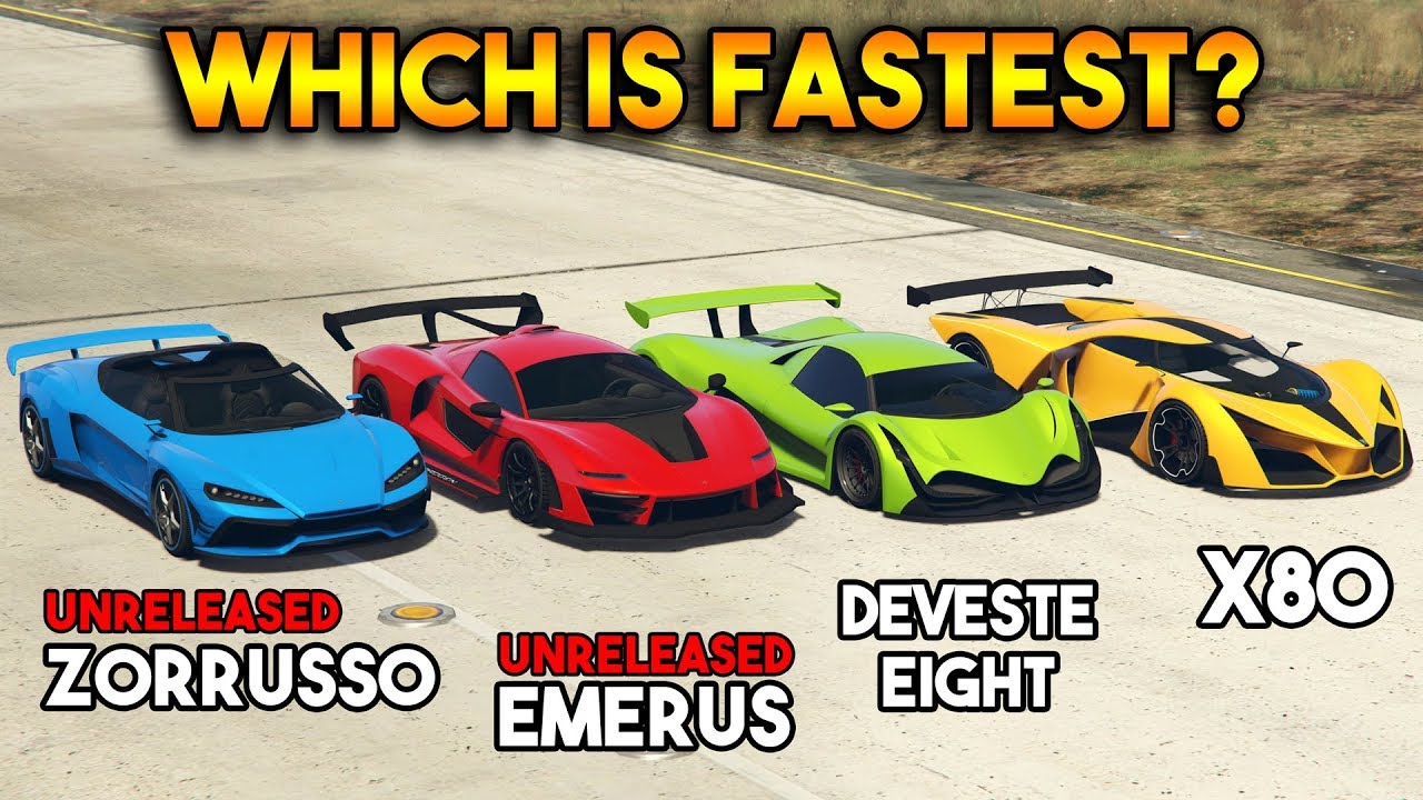 GTA 5 ONLINE : EMERUS VS ZORRUSSO VS X80 VS DEVESTE EIGHT (WHICH IS FASTEST?)