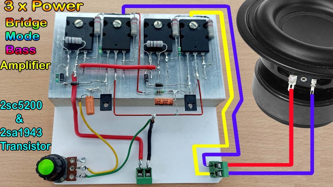 Simple 3 x Power Bridge Mode Bass amplifier // How to Make Bridge Mode Amplifier Using 5200 & 1943