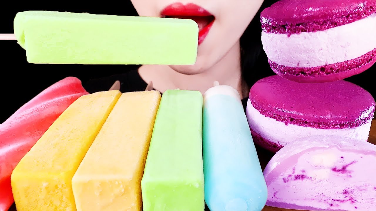 ASMR ICE CREAM PARTY, MELONA, MACARON, RICE CAKE, SCREW BAR etc. eating sounds MUKBANG여러가지 아이스크림 먹방